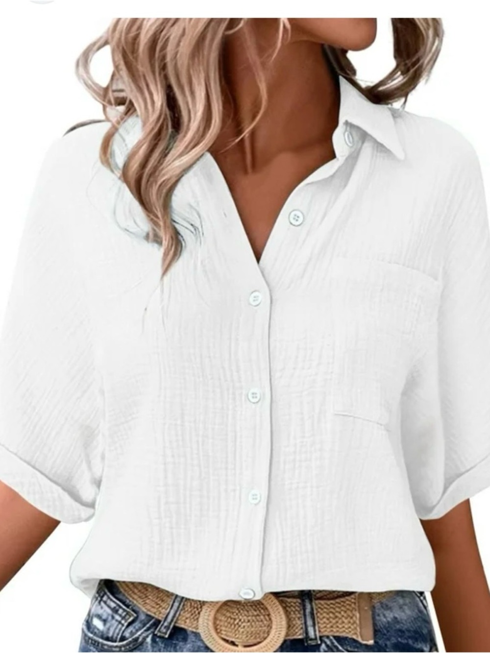 The Normal Brand women’s size XL gauze cotton button up blouse, white color